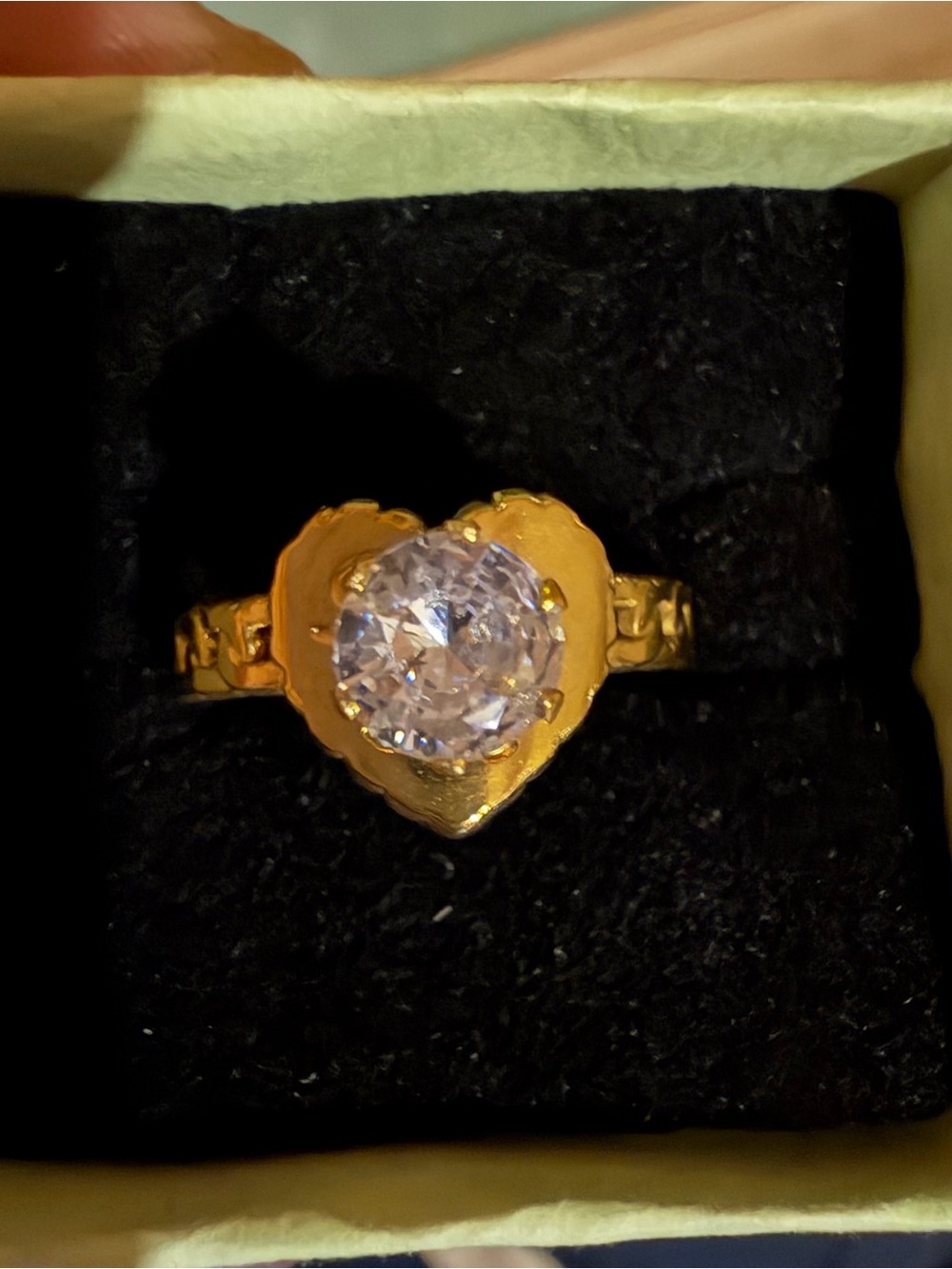 Gold Heart Ring with Diamond Center Stone